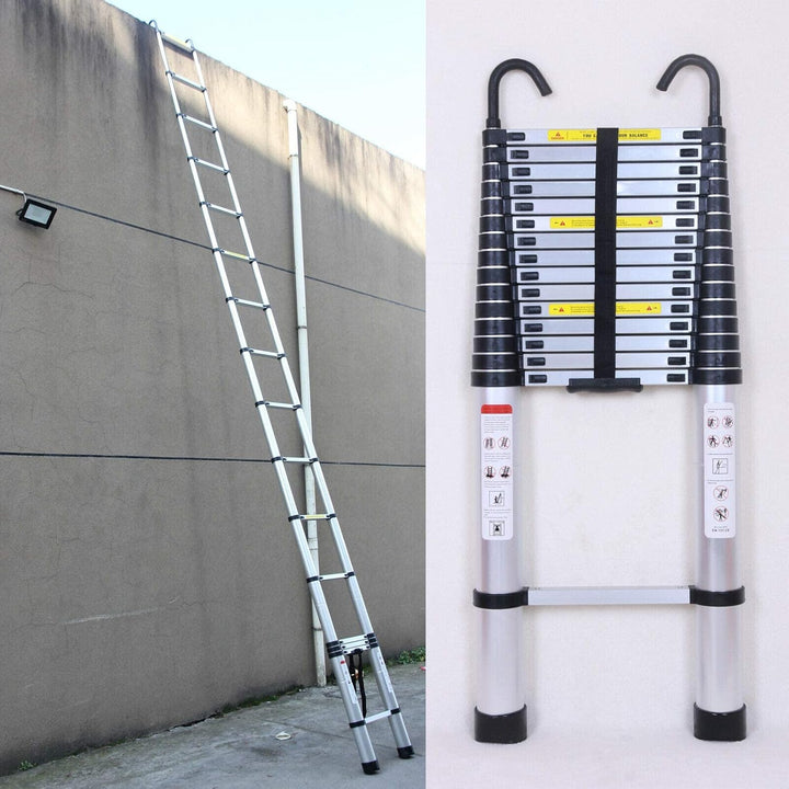 6,2m Mehrzweckleiter Teleskopleiter mit Abnehmbarem Haken Hochwertiges Aluminium Ausziehbare Klapple