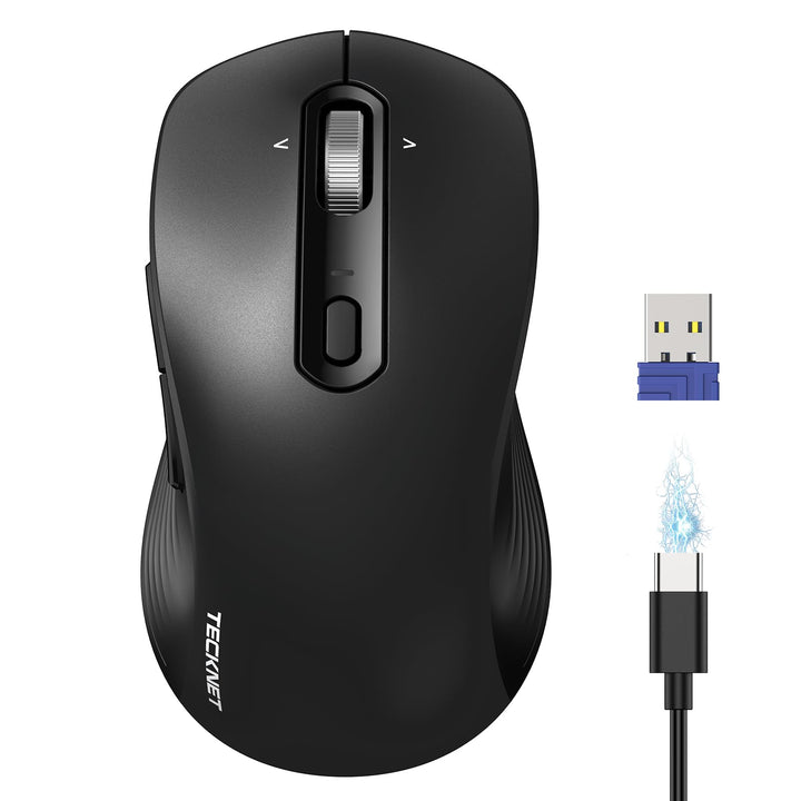 TECKNET Bluetooth Maus Kabellos, Wiederaufladbare Funkmaus mit 4-Wege-Scrollrad, 4800 DPI 6 Stufen,