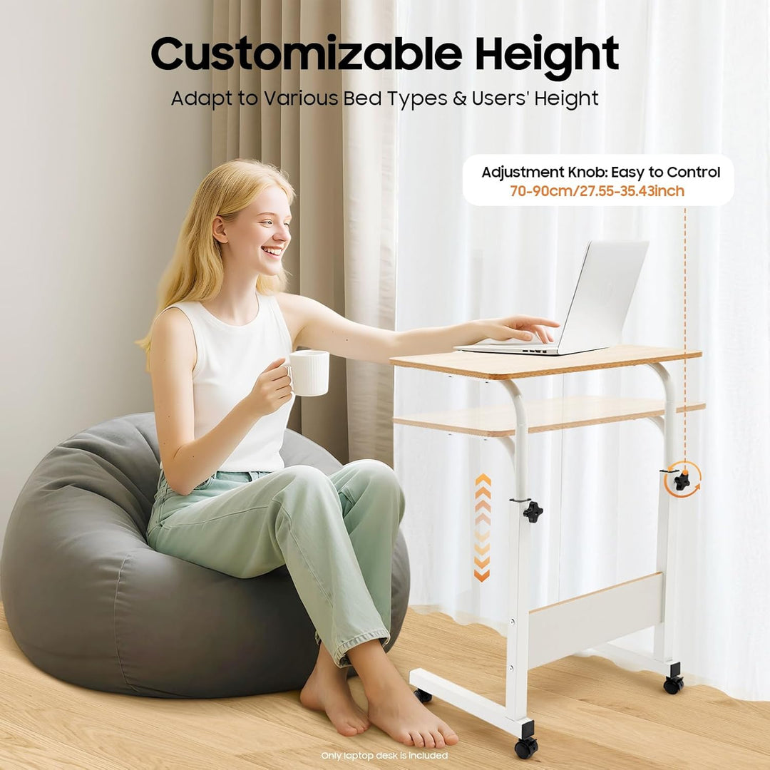 Höhenverstellbarer Schreibtisch 70–90cm, Mobiler Laptop Tisch mit Rollen & Bremse, Rollbarer Beistel