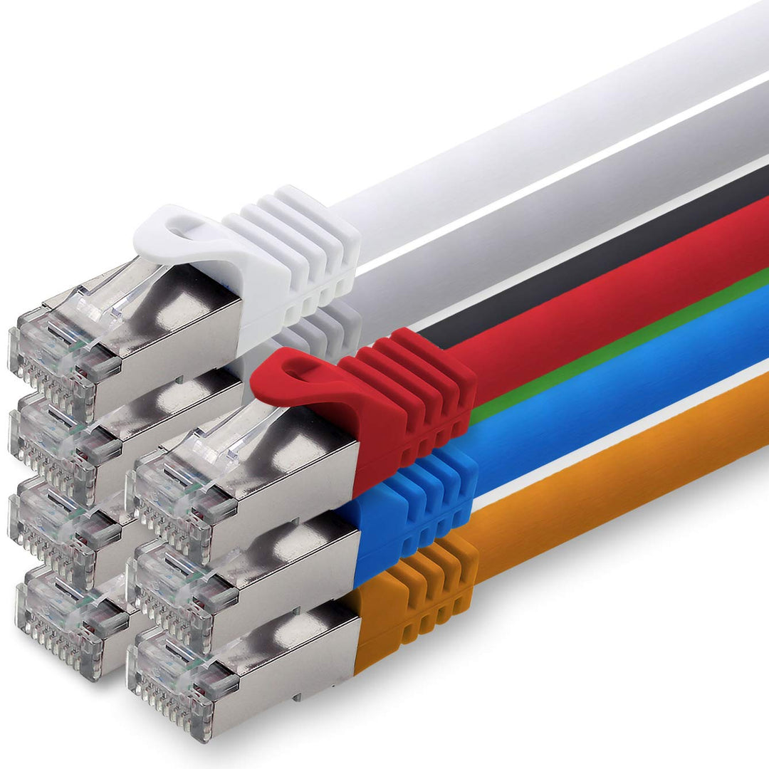 1aTTack.de 3,0m - 7 Farben - 7 Stück CAT.7 Netzwerkkabel Patchkabel SFTP PIMF LSZH Gigabit Lan Kabel