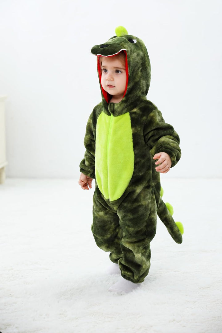 LOLANTA Baby Dinosaurier Drachen Kostüm mit Kapuze, Kinder Flanell Overall, Karneval Kostüm für Klei