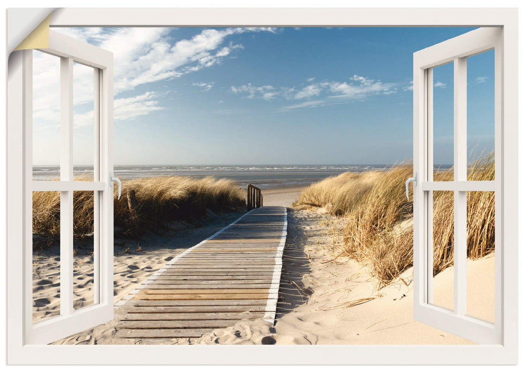 ARTland Wandbild selbstklebend Vinylfolie 100x70 cm Fensterblick Fenster Strand Meer Maritim Düne Le