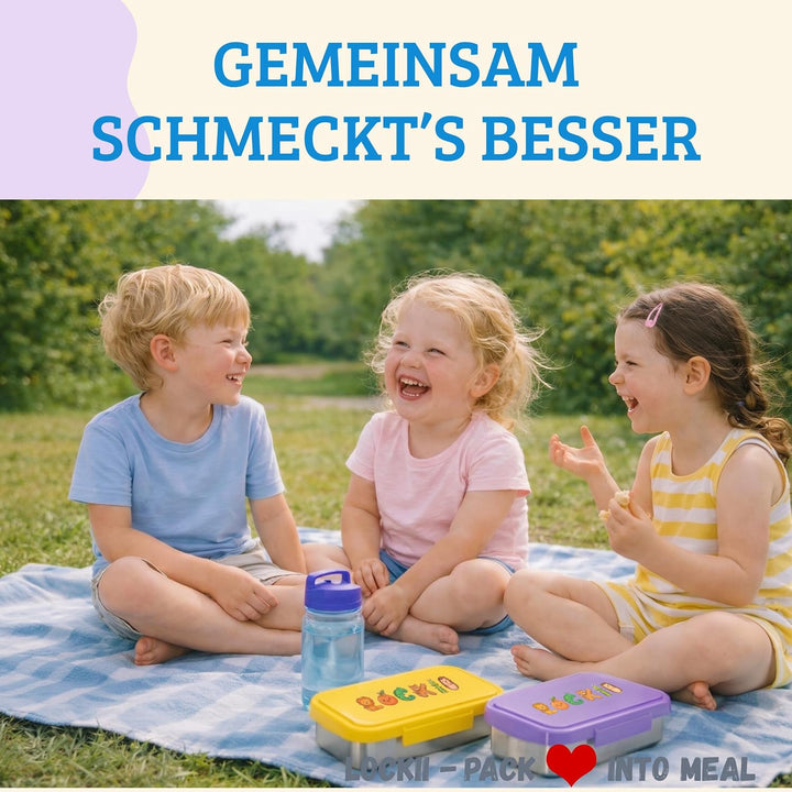 Kinder Brotdose Edelstahl 1000 ml mit Snackbox – Lunchbox mit Fächern, Edelstahl-Boden und BPA-freie