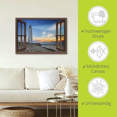 ARTland Leinwandbilder Wandbild Bild Leinwand 100x70 cm Strand Meer Leuchtturm Küste Sonnenuntergang