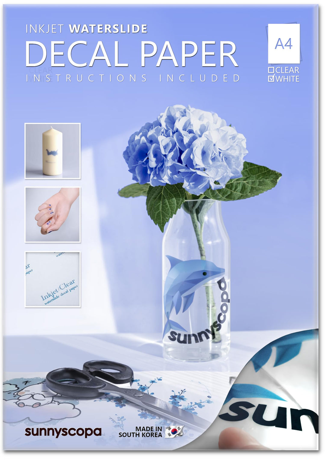 Sunnyscopa Wasserschiebefolie für Tintenstrahldrucker - Weiss, A4, 100 Blätter - Personalisierte Tra