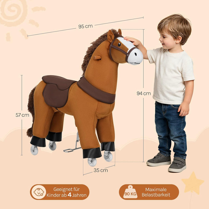WOLTU Stehpferd auf Rollen, Reitpferd mit Klangfunktion für Kinder ab 4 Jahren, Plüschpferd zum Sitz