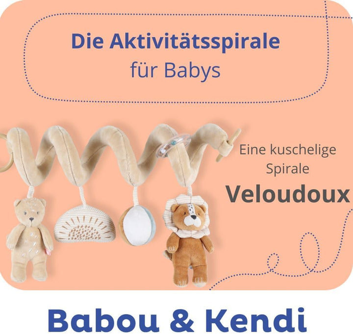 Noukie's - Baby-Aktivitätsspirale Babou & Kendi - Lernspiel aus Veloudoux - Für Kinderbett, Laufgitt
