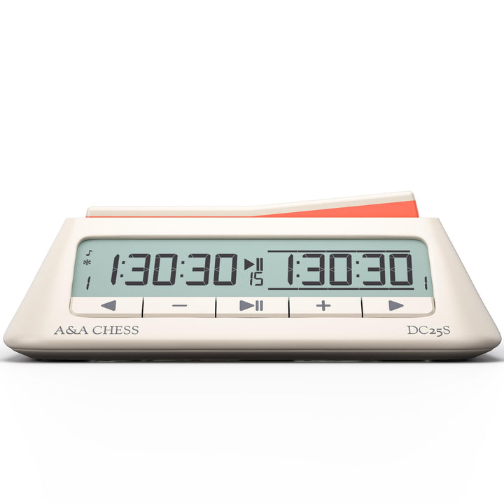A&A Clock, Digital Chess Timer with 36 Tournament Modes, Stylish Minimalist Design with Rocker, Port