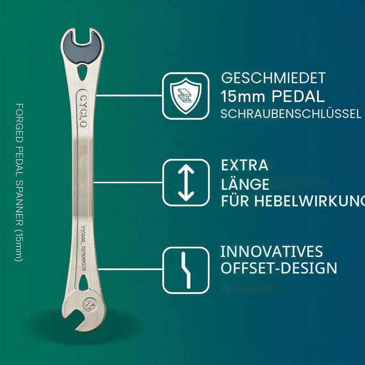 Cyclo Tools Unisex – Erwachsene Geschmiedet Pedalschlüssel, Mehrafarbig, 15X15Mm