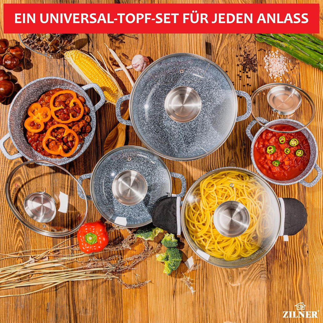 Kochtopf Set Induktion 10-Teilig - Topfset mit Glasdeckel - Töpfe für alle herdarten - 5x Kochtöpfe