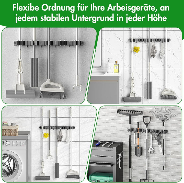 Radikor Besenhalterung Wand, Selbstklebender Besenhalter mit 5 Halter und 4 Haken, Edelstahl Geräteh