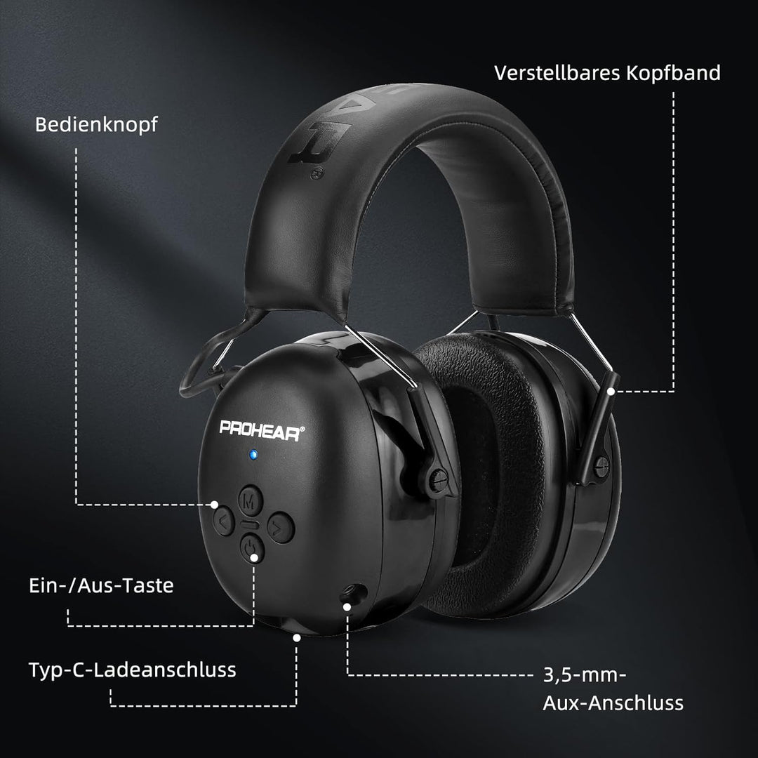PROHEAR 037 Gehörschutz mit Bluetooth, BT 5.1-Technologie Kopfhörer mit Eingebautem Mikrofon und Lär