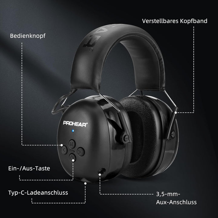 PROHEAR 037 Gehörschutz mit Bluetooth, BT 5.1-Technologie Kopfhörer mit Eingebautem Mikrofon und Lär