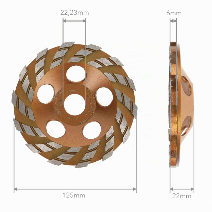 PRODIAMANT Premium Diamant-Schleiftopf 125 mm x 22,2 mm Diamantschleifteller TurboSpeed+ für Beton,