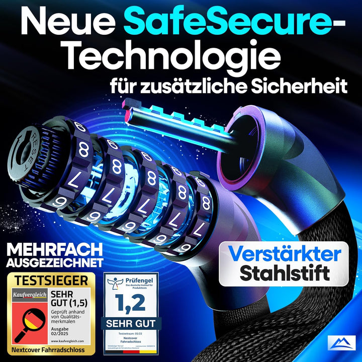 NEXTCOVER® Fahrradschloss LockOne mit Zahlencode I - [SAFESECURE] Zahlenschloss hohe Sicherheit Fahr