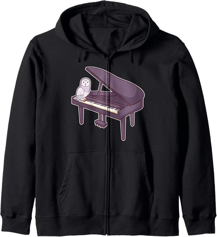 Pianist Klavierspieler Tier Flügel Piano I Eule Schneeeule Kapuzenjacke