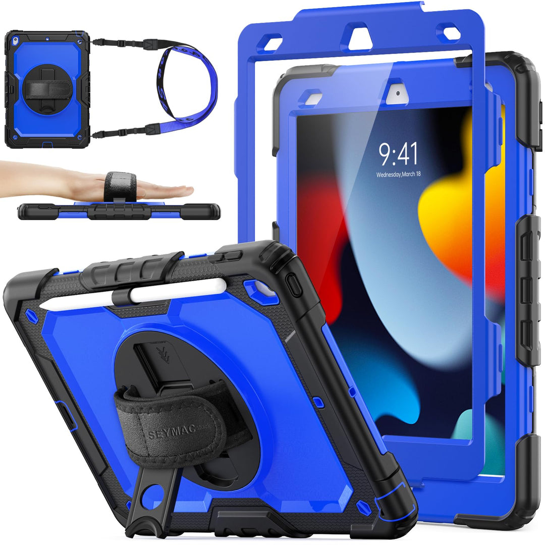 SEYMAC stock Hülle für iPad 9./8./7. Generation 10,2 Zoll 2021/2020/2019, Stossfeste Hülle mit Displ