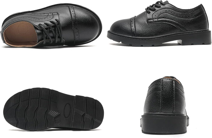 DADAWEN Jungen Anzugschuhe Schule Uniformschuhe Schnürhalbschuhe 25 EU Schwarz, 25 EU Schwarz
