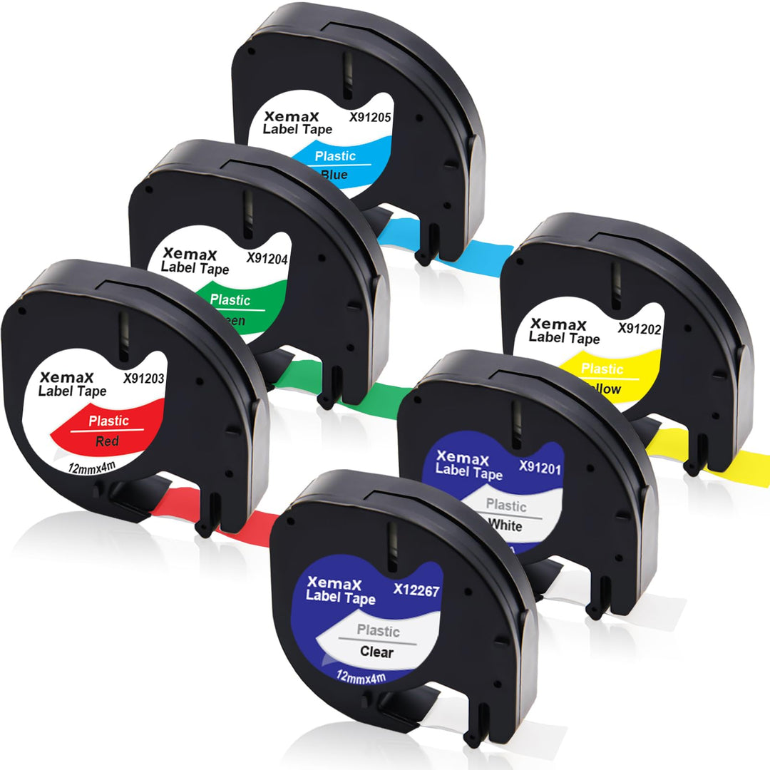 6x Etikettenband Ersatz für Dyno Letra Etikettenband 12mm x 4m 16951 91221 91222 91223 91224 91225 E