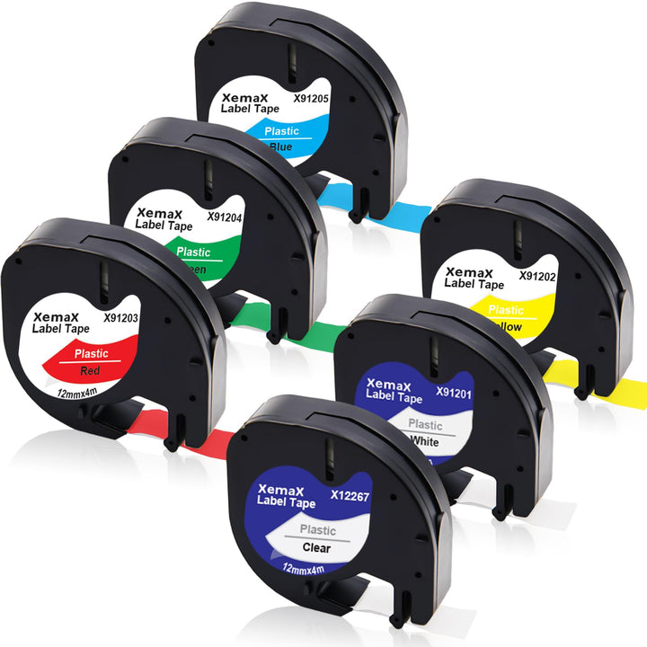 6x Etikettenband Ersatz für Dyno Letra Etikettenband 12mm x 4m 16951 91221 91222 91223 91224 91225 E
