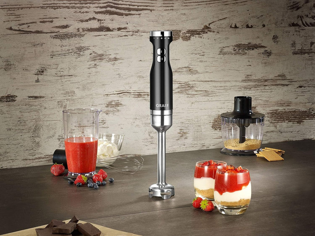 GRAEF Stabmixer HB501 Weiss – 800 Watt, stufenlose Regelung, Turbostufe, 4 Edelstahlklingen, Edelsta