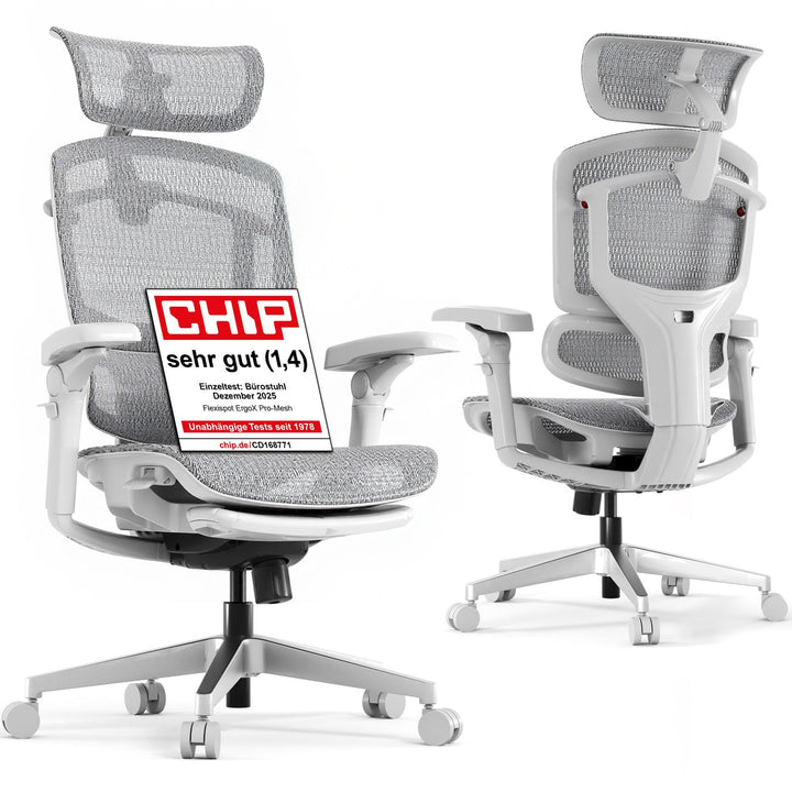 FLEXISPOT ErgoX Pro Ergonomischer Bürostuhl mit Fussstütze ausziehbar, 12-stufiger Höhenverstellung,