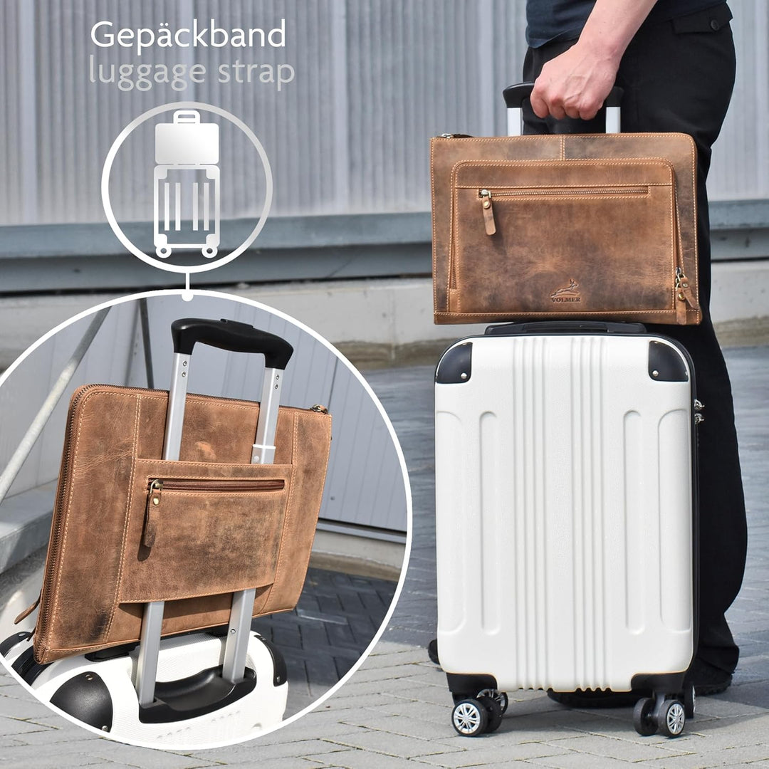 Fa.Volmer ® braune Laptop-Tasche aus echtem Büffel-Leder für MacBooks, Notebooks, Laptops und Tablet