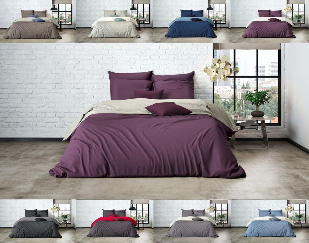 MISTRAL HOME Uni Einfarbig Wende Bettwäsche Edel Perkal 100% Ägyptische Baumwolle, Farbe:Chateau Gre