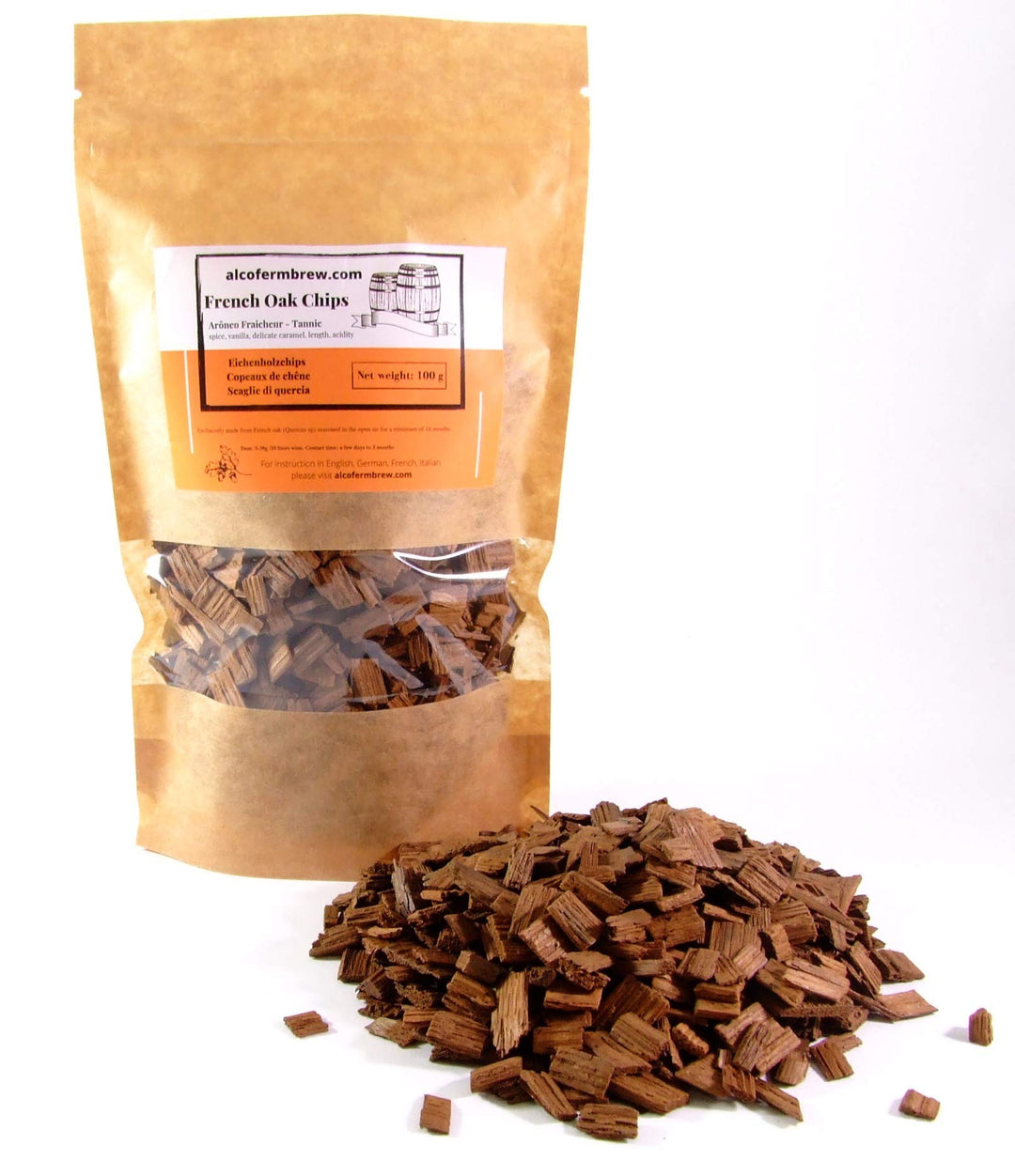 AlcoFermBrew Eichenholzchips Fraicheur 100g - Eichenholzspäne Französisch | Räucherholz | Eichenholz