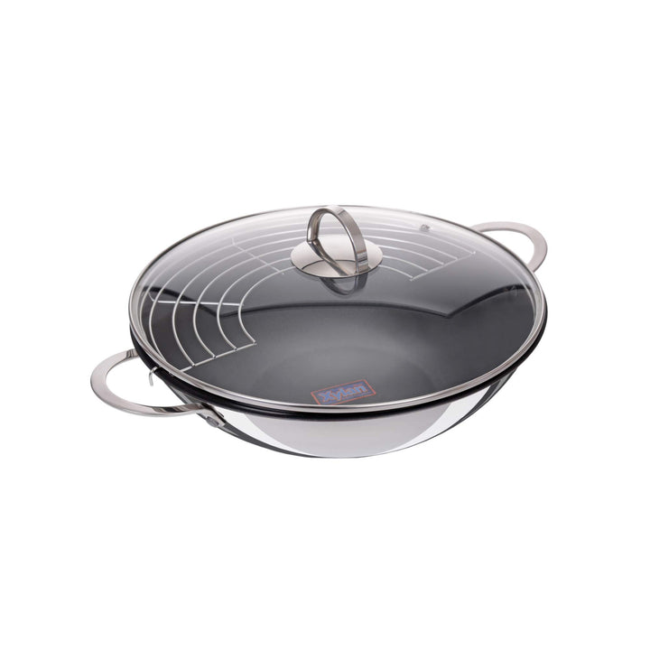 GRÄWE Wok-Set 32 cm mit Beschichtung, mit Glasdeckel und Ablagegitter Xylan Beschichtung, Xylan Besc