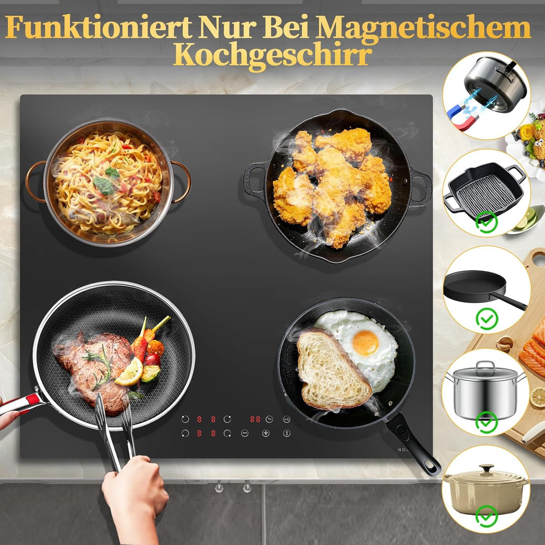 Noxton Domino Induktionskochfeld 60cm, 3500W, 220-240V Autarkes Induktionskochfeld 4 Platten Enibau