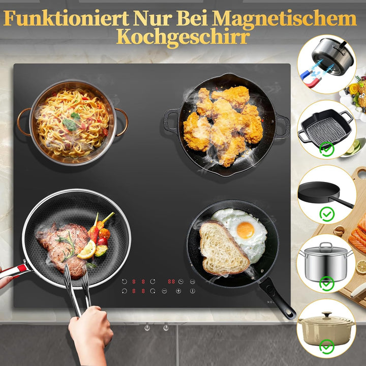 Noxton Domino Induktionskochfeld 60cm, 3500W, 220-240V Autarkes Induktionskochfeld 4 Platten Enibau
