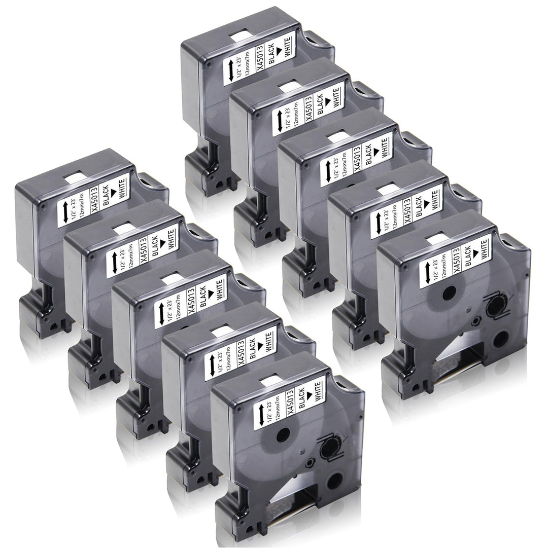 10x XemaX Schriftbänder Kompatibel für Dymo Etikettenband 12mm x 7m D1 45013 A45013 S0720530 für Dym