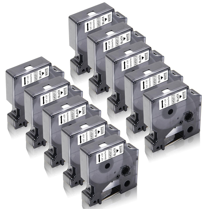 10x XemaX Schriftbänder Kompatibel für Dymo Etikettenband 12mm x 7m D1 45013 A45013 S0720530 für Dym