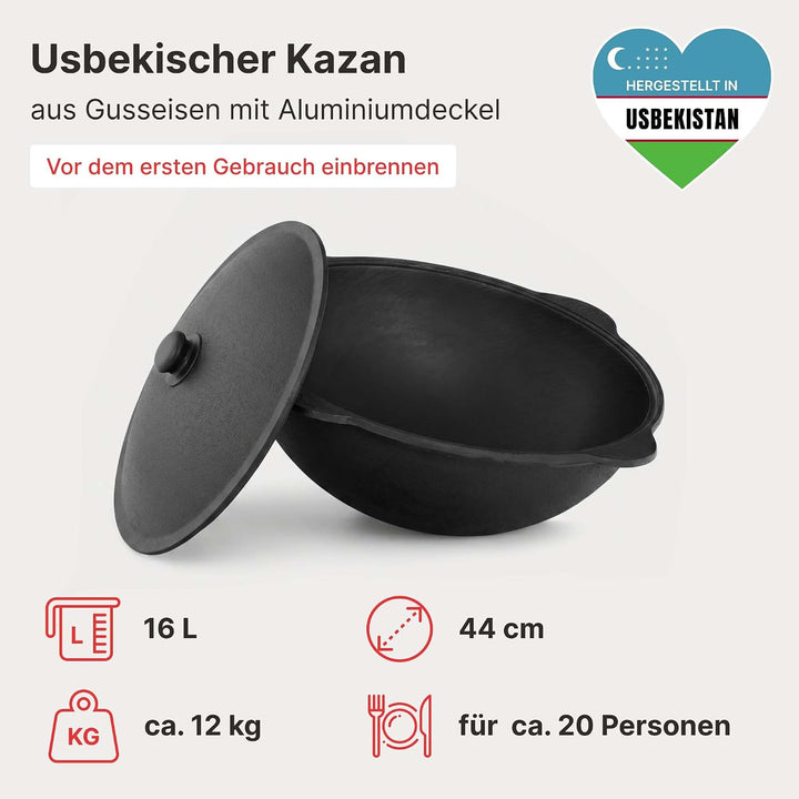 4BIG.fun Ø45 Utschak mit Abzugsrohr Uchag Campingofen Feuerofen Gulaschkessel 16L Kazan Wok Eintopfo