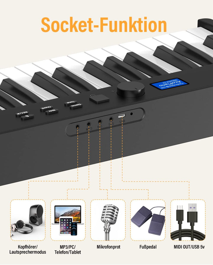 Piano 88 Tasten Klaviertastatur Unterstützung Beleuchtete Tastatur und MIDI Bluetooth, Digital Piano