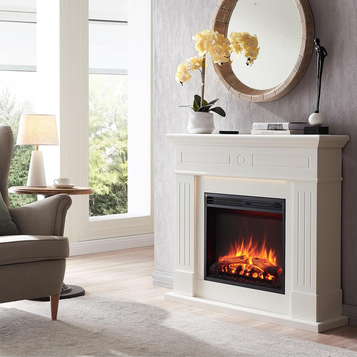 CrownFlame Leandros Elektrokamin - Elektrischer Standkamin mit Heizung 1000/2000 W, realistischer 3D