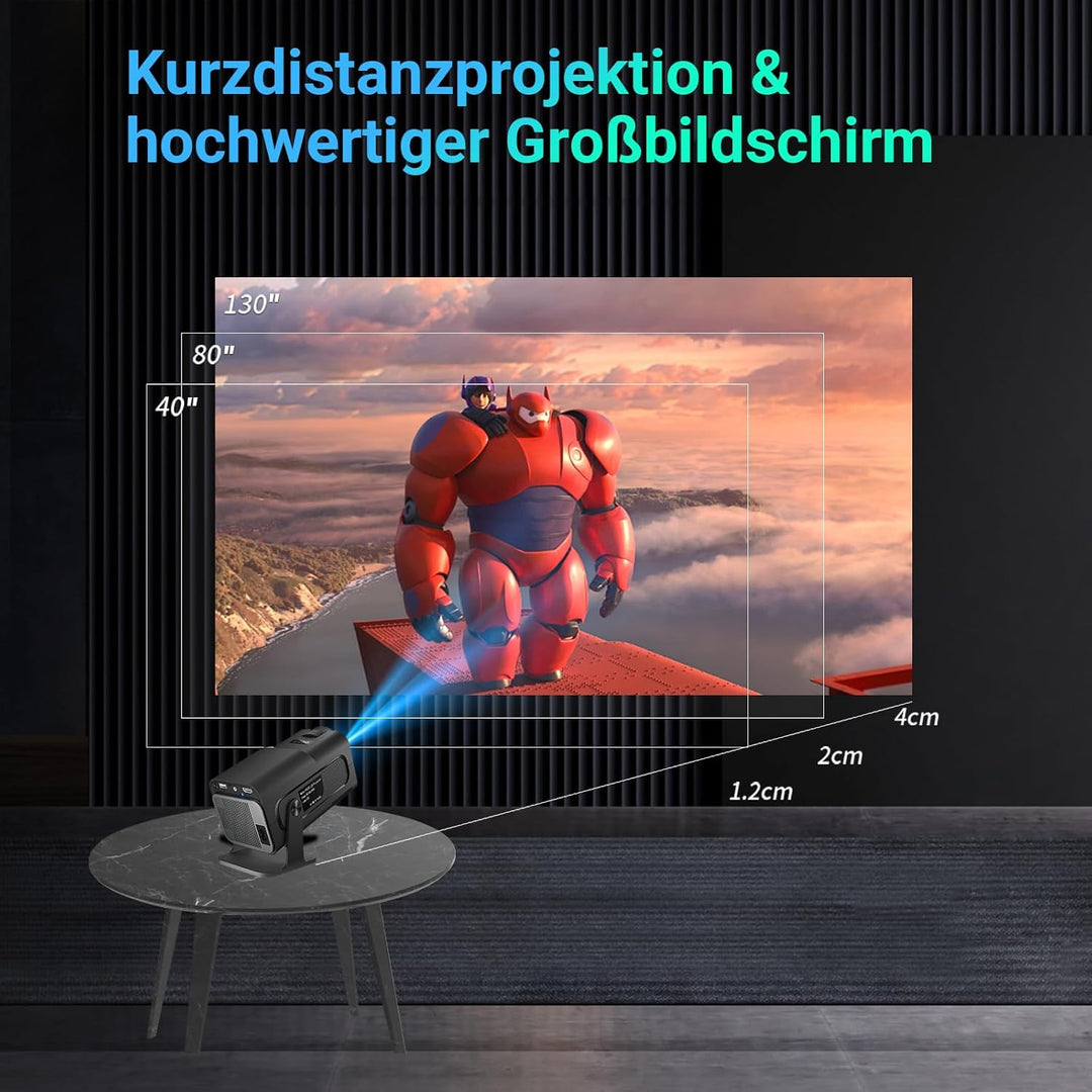 Mini Beamer Unterstützt 4K 1080P, Smart Projektor Tragbarer mit WiFi 6 und Bluetooth 5.0,Tragbarer P