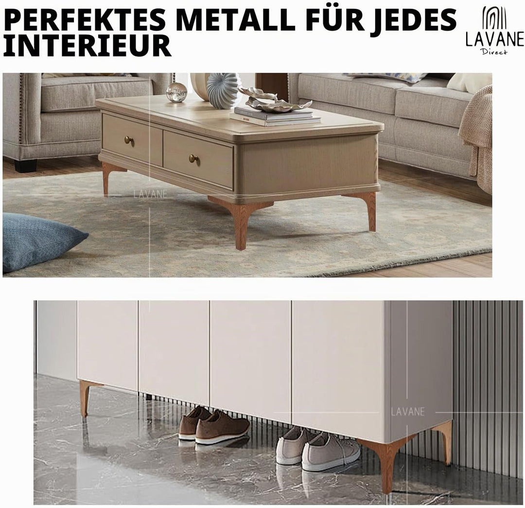 La Vane 4er Set Metall Möbelfüsse (17cm Höhe) Walnuss - Diamant-Dreieck Design für Schrank, Sofa, Co