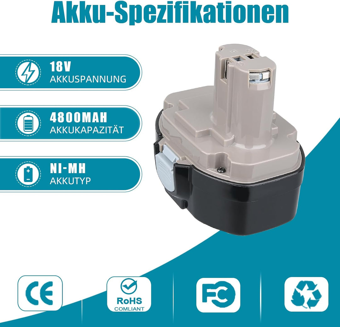 VANTTECH 2 Stück 1822 Akku für Makita 18V 3.0Ah NI-MH Ersatz für Makita PA18 1822 1823 1834 1835 192