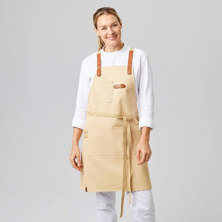 EXNER Grill- & Latzschürze aus 100% Baumwolle – Robuste Canvas-Schürze mit Taschen & Kreuzbindung –