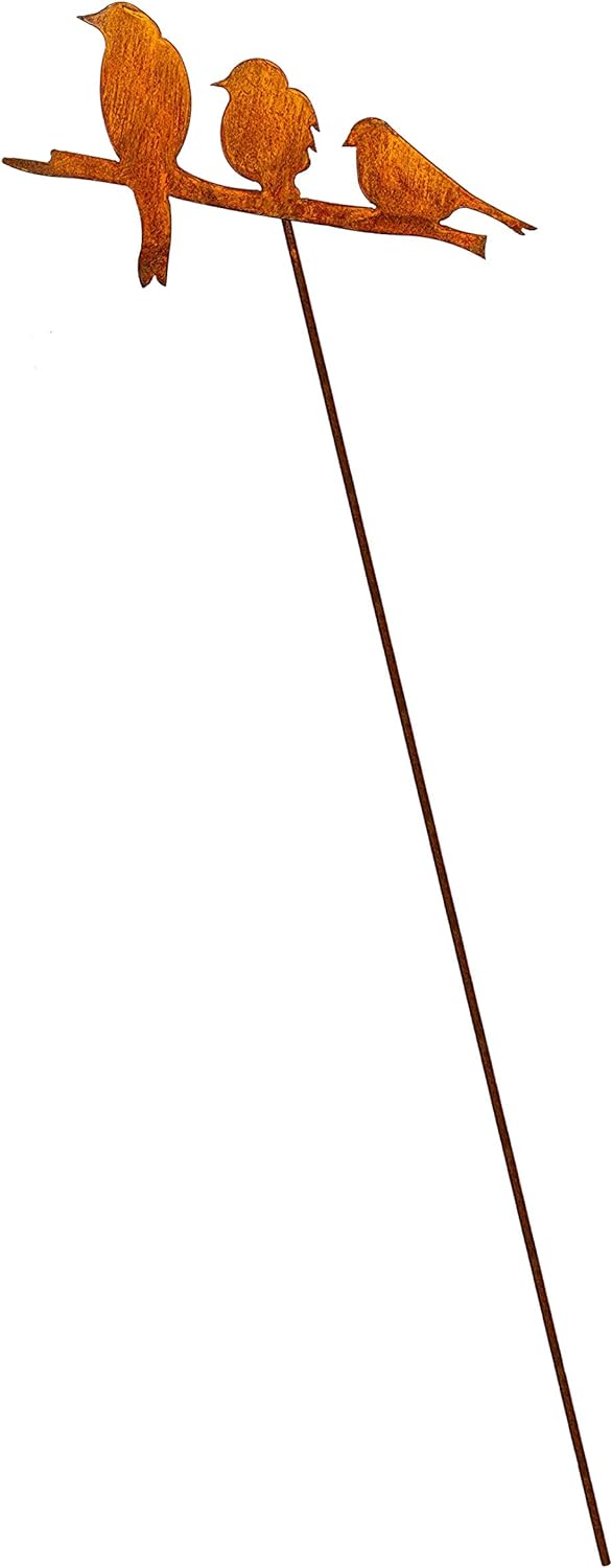 Blümelhuber 3 Vögel auf Stange Edelrost Gartenstecker 114cm Rost Gartendeko