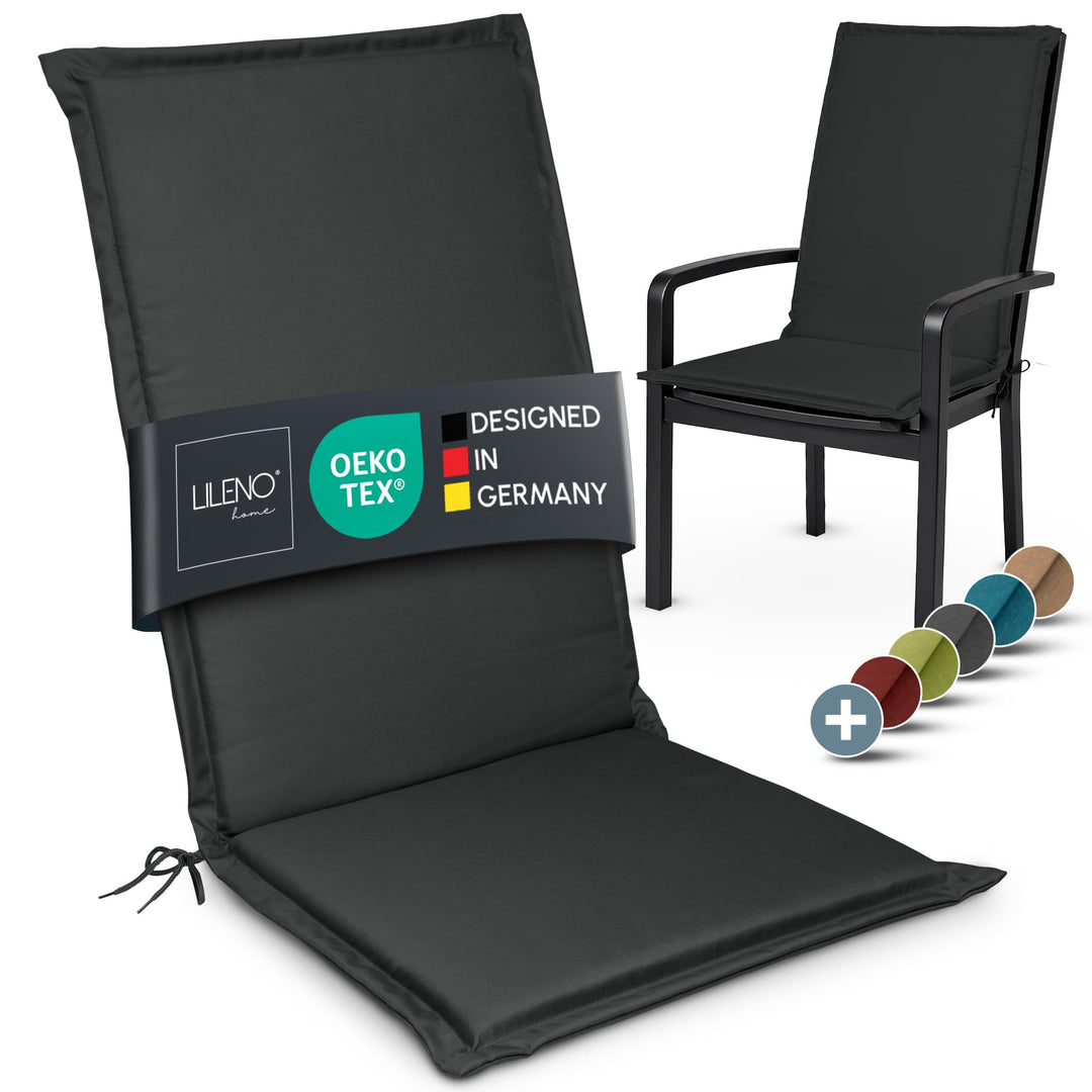 LILENO HOME Gartenstuhl Auflagen [1er Set - Hochlehner] in Anthrazit - Bequeme Liegen als Sitzauflag