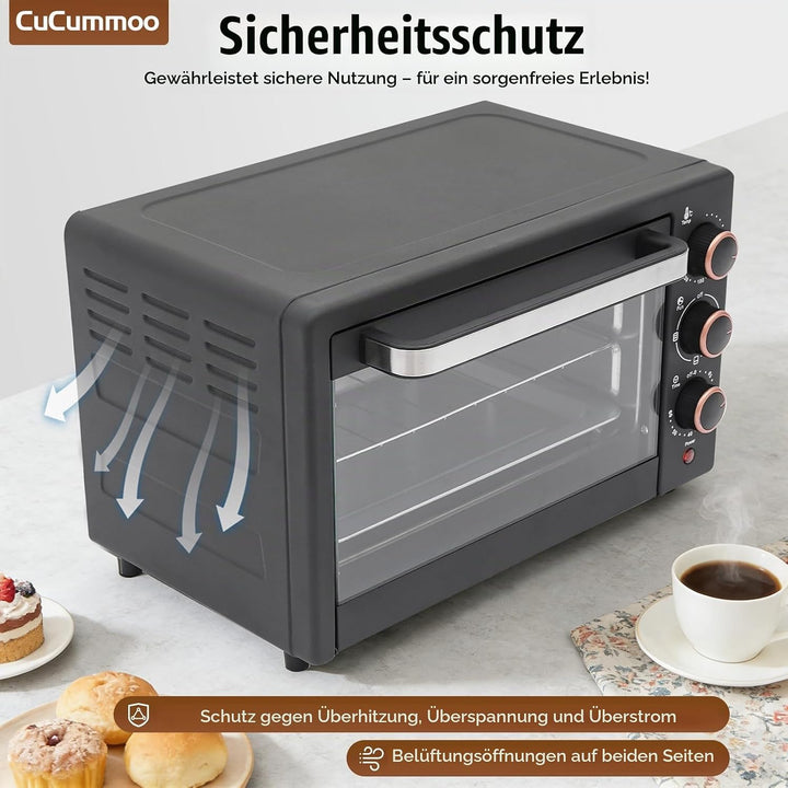 22 L Minibackofen, Mini Backofen mit Grillrost, Backblech vielseitiger Ofen mit einstellbarer Temper