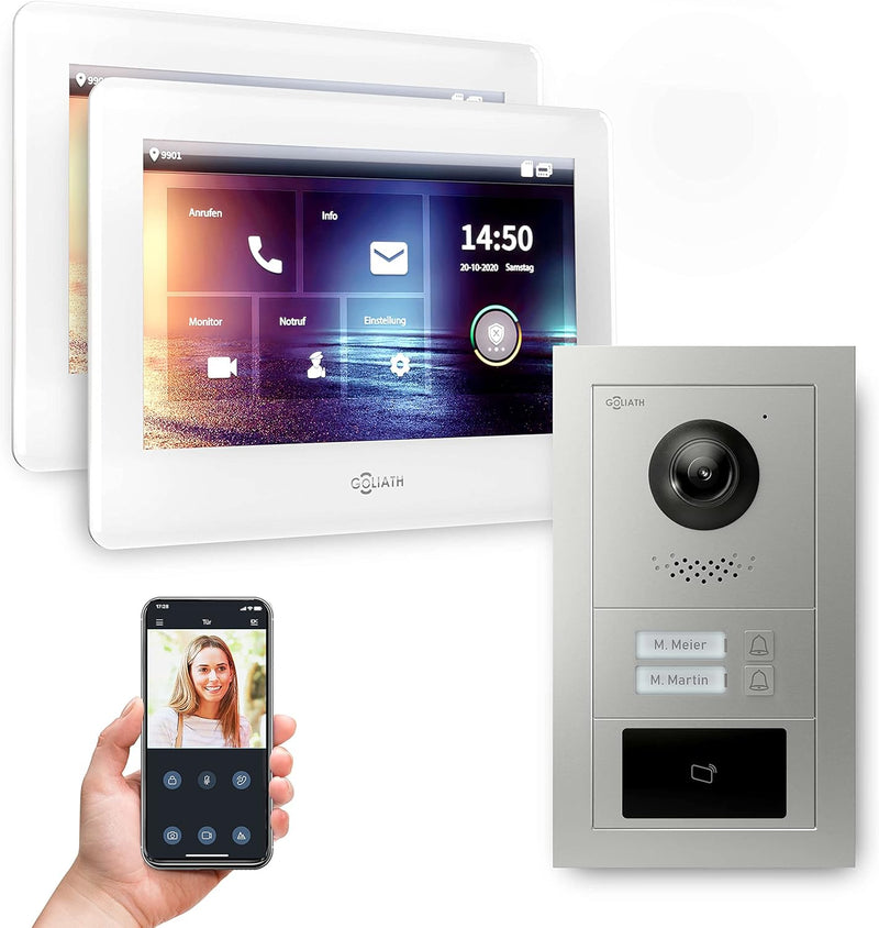 Goliath Hybrid | 2-Draht Bus | Full-HD Video Türsprechanlage | App | 2-Fam | 2 x Full-Touchscreen 7"