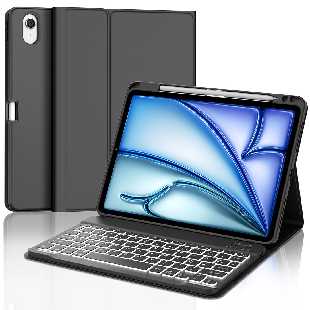 Hülle Tastatur für iPad Air 11" M4/M3/M2 (2024-2026) Beleuchtung, Schwarz | Schutzhülle mit Stifthal