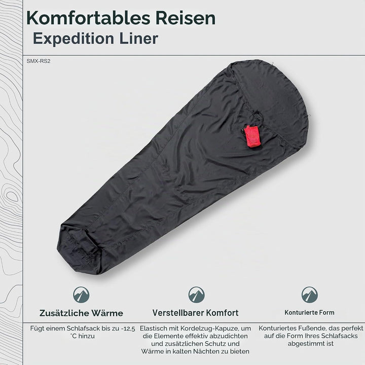 Cocoon Schlafsack Hüttenschlafsack MummyLiner Expedition RS Silk Schwarz L, Schwarz L