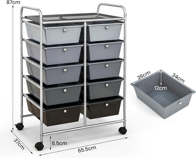 KOMFOTTEU Rollwagen mit 10/15 Schubladen stapelbar, Badrollwagen Rollcontainer mit Metallrahmen, All