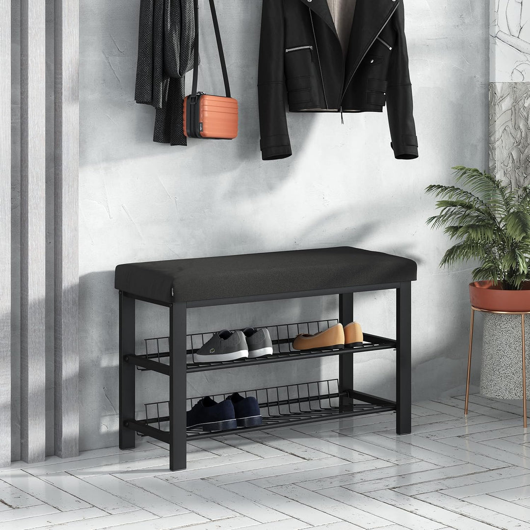 stabiles Schuhregal mit Sitzbank platzsparende Schuhbank mit 2 Gitterablagen 81x50x32 cm, formschöne