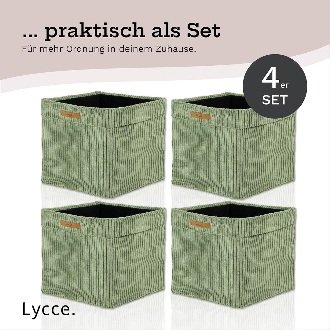 Lycce Kallax Einsatz Cordstoff Boxen 4er Set | faltbare Aufbewahrungsboxen 33 x 33 x H31 cm mit abne